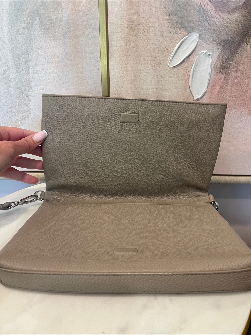 Tory Burch Foldover Pebbled Leather Crossbody in Turtle Dove (Gray)